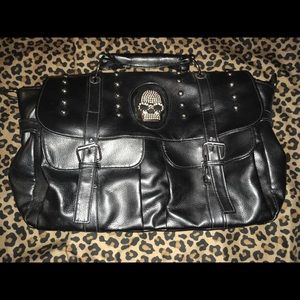 Black Leather Bag with Skull Bling